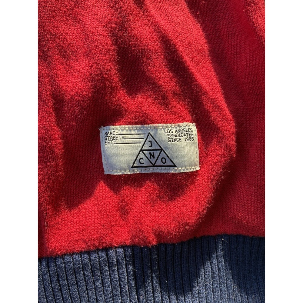 JNCO Jeans Boxing Kangaroo Colorblock Vintage Style Knit Sweater Red Yellow‎ S - Picture 4 of 6